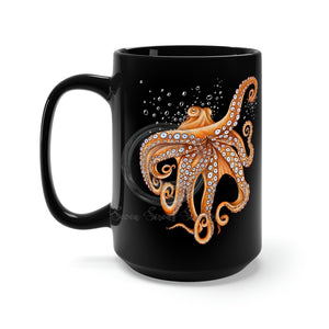 Dancing Octopus With Bubbles Art Black Mug 15Oz