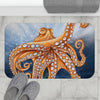 Dancing Octopus With Bubbles Blue Art Bath Mat Home Decor