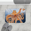 Dancing Octopus With Bubbles Blue Art Bath Mat Home Decor