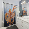 Dancing Octopus With Bubbles Blue Art Shower Curtain Home Decor