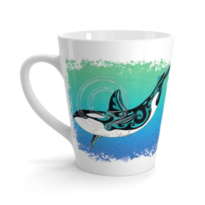Dancing Orca Whale Tribal Teal Watercolor Ink Latte Mug 12Oz Mug
