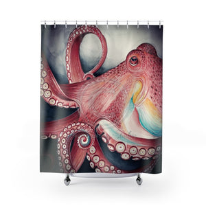 Dark Red Octopus Watercolor Shower Curtain 71 × 74 Home Decor