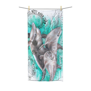 Dolphins Family Ancient Green Map Polycotton Towel Bath 30X60 Home Decor