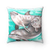 Dolphins Family Pod Teal Watercolor Art Square Pillow Home Decor
