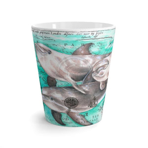 Dolphins Family Vintage Map Watercolor Blue White Latte Mug 12Oz Mug