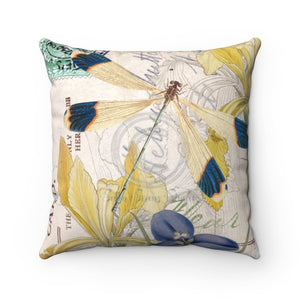Dragonfly Iris Vintage Calligraphy Romantic Chic Art Square Pillow 14 × Home Decor