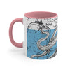 White Tentacles Octopus Vintage Map on Blue White Art Accent Coffee Mug, 11oz