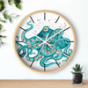 Teal Green Octopus and the Bubbles Art Wall clock