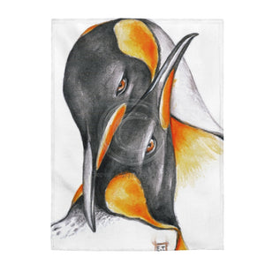 Emperor Penguins Love Watercolor Art Velveteen Plush Blanket 60 × 80 All Over Prints