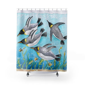 Emperors Penguins Swimming Underwater Watercolor Shower Curtain 71 X 74 Home Decor