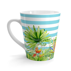 Exotic Florals Pinstripe Blue Watercolor Ink Latte Mug 12Oz Mug