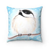 Cute Chickadee Bird Blue Watercolor Art Square Pillow