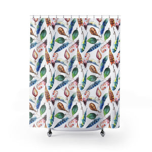 Feathers Watercolor Funky Bohemian Shower Curtain 71X74 Home Decor