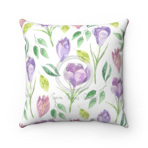 Floral Crocus Pattern Square Pillow 14X14 Home Decor