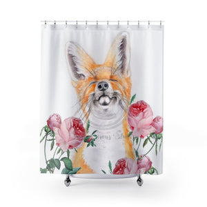 Fox And The Roses Watercolor Shower Curtain 71X74 Home Decor