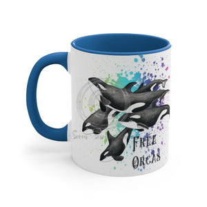 Free Orca Killer Whales Pod Splash Ink Accent Coffee Mug 11Oz Blue /