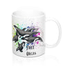 Free Orca Whale Pod Rainbow Splash Ink Art Mug 11Oz