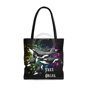 Free Orca Whales Splash Black Tote Bag Large Bags