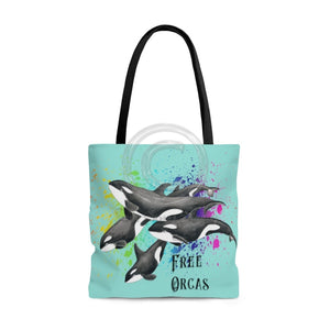 Free Orca Whales Splash Teal Tote Bag Large Bags