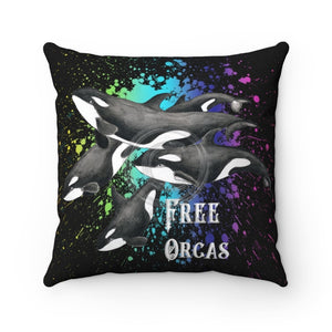 Free Orcas Black Watercolor Art Square Pillow 14X14 Home Decor