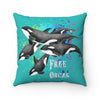 Free Orcas Teal Watercolor Art Square Pillow 14X14 Home Decor