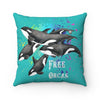 Free Orcas Teal Watercolor Art Square Pillow Home Decor