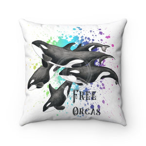 Free Orcas White Watercolor Art Square Pillow 14X14 Home Decor
