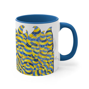 Funky Doodle Blue Yellow Psy Ink Pattern White Art Accent Coffee Mug 11Oz /