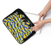 Funky Doodle Blue Yellow Swirls On Black Laptop Sleeve