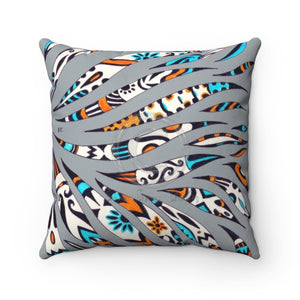 Funky Doodles Grey Pattern Ink Watercolor Art Square Pillow 14X14 Home Decor