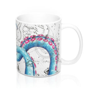 Funky Octopus Blue Pink Nautical Watercolor Art Mug 11Oz