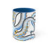 Funky Octopus Tentacles Blue Yellow Ink On White Art Accent Coffee Mug 11Oz /