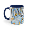 Funky Octopus Tentacles Blue Yellow Ink On White Art Accent Coffee Mug 11Oz Navy /
