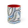 Funky Octopus Tentacles Blue Yellow Ink On White Art Accent Coffee Mug 11Oz Red /