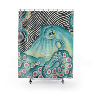 Funky Octopus Watercolor Ink Shower Curtain 71 × 74 Home Decor