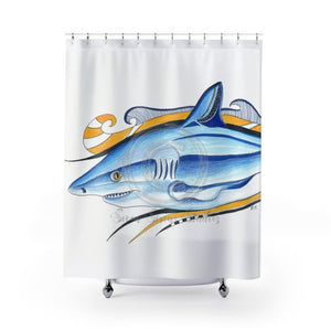 Funky Shark Ink Art Shower Curtain 71X74 Home Decor