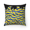 Funky Yellow Blue Doodles Black Square Pillow 14X14 Home Decor