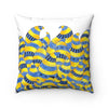 Funky Yellow Blue Doodles White Square Pillow 14X14 Home Decor