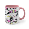 Funky Yellow Pink Doodle Pattern On White Art Accent Coffee Mug 11Oz