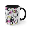 Funky Yellow Pink Doodle Pattern On White Art Accent Coffee Mug 11Oz Black /