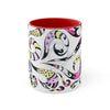 Funky Yellow Pink Doodle Pattern On White Art Accent Coffee Mug 11Oz Red /