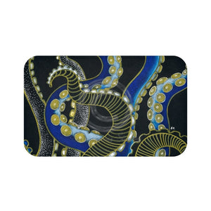 Gold Blue Tentacles Black Paper Texture Bath Mat 34 × 21 Home Decor