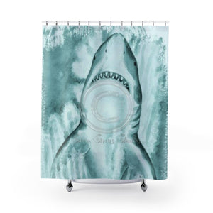 Great White Shark Watercolor Teal Green Art Shower Curtain 71X74 Home Decor