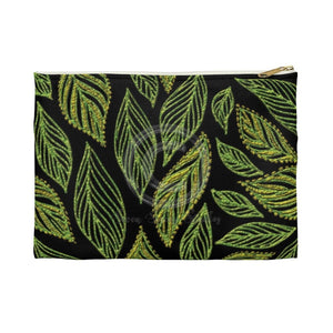 Green Floral Pattern Black Accessory Pouch Small / White Bags