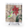 Green Hummingbird Amaryllis Watercolor Art Shower Curtain 71X74 Home Decor