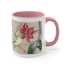 Green Hummingbird Vintage Map Red Amaryllis Floral On White Art Accent Coffee Mug 11Oz