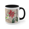 Green Hummingbird Vintage Map Red Amaryllis Floral On White Art Accent Coffee Mug 11Oz