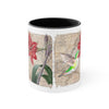 Green Hummingbird Vintage Map Red Amaryllis Floral On White Art Accent Coffee Mug 11Oz Black /