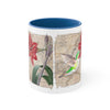Green Hummingbird Vintage Map Red Amaryllis Floral On White Art Accent Coffee Mug 11Oz Blue /