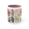Green Hummingbird Vintage Map Red Amaryllis Floral On White Art Accent Coffee Mug 11Oz Pink /